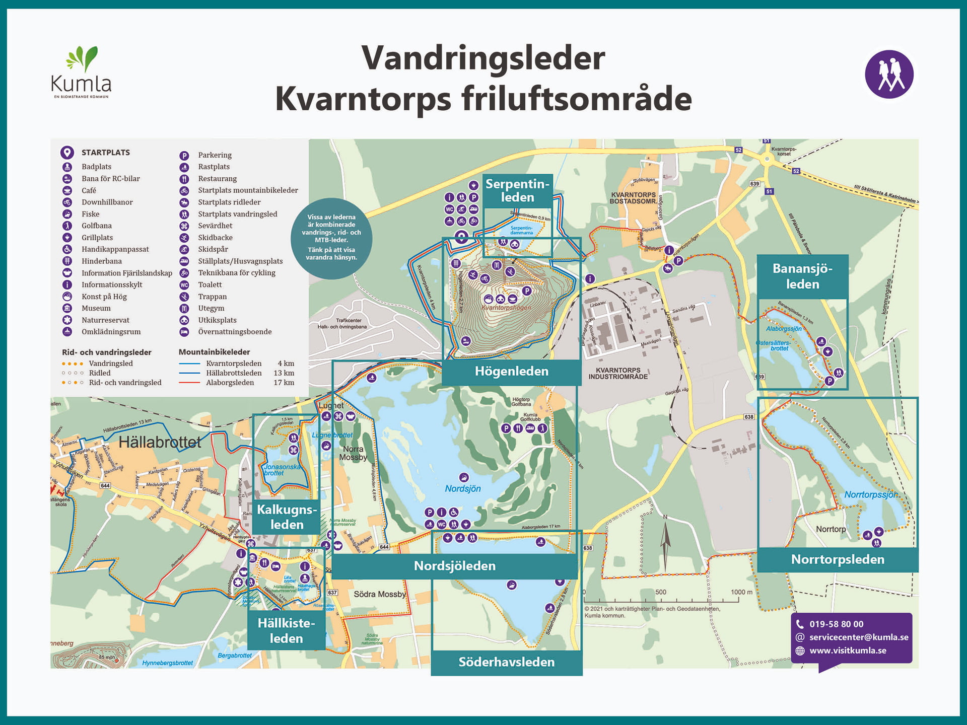 Karta vandringsleder Kvarntorps friluftsområde
